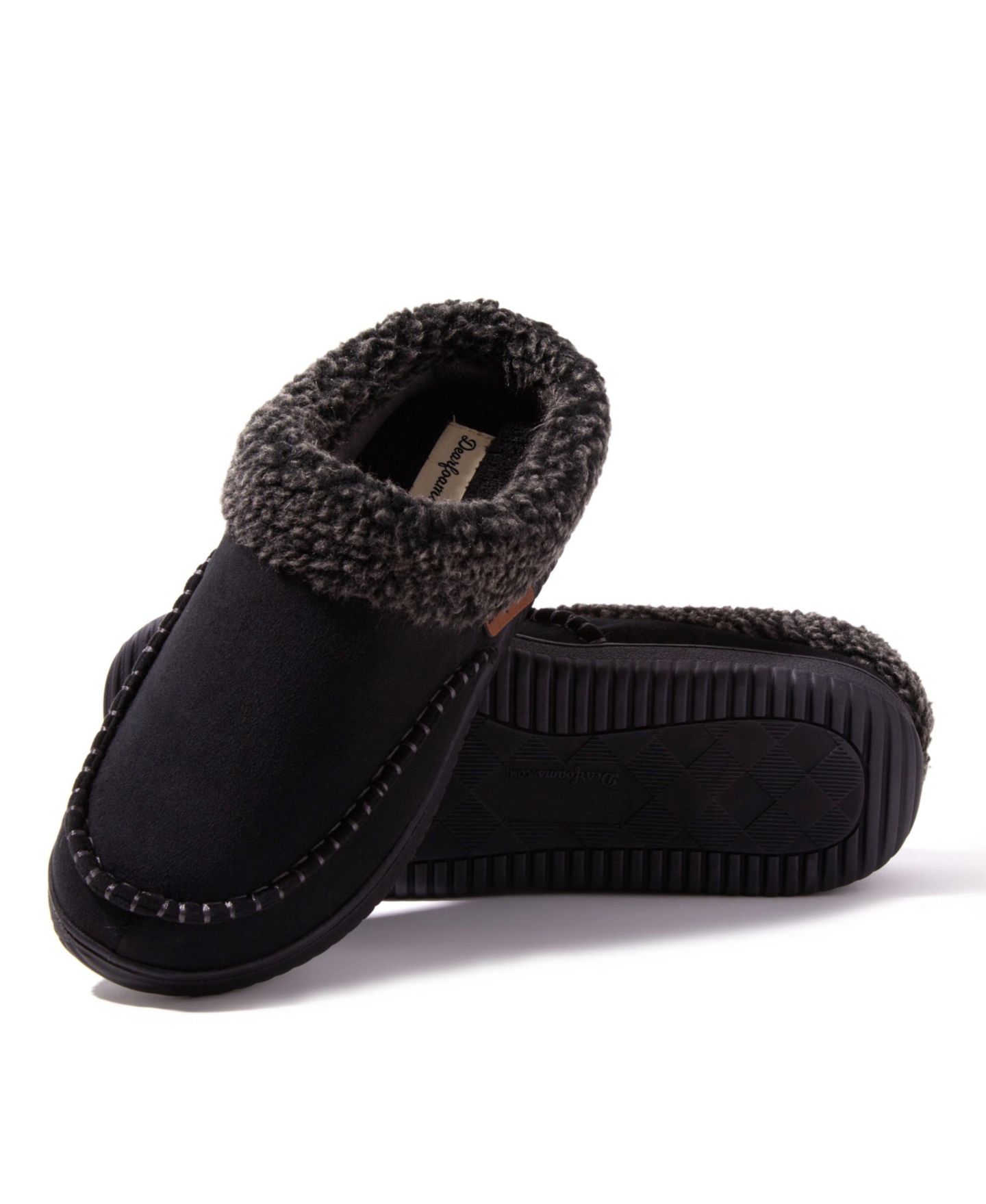 Мужские сабо Dearfoams Marshall Microsuede Moccasin Toe Clog House Shoe Slipper, цвет: Чёрный — фото 8