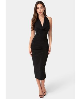 Women's Sash Detail Cowl Neck Knit Dress