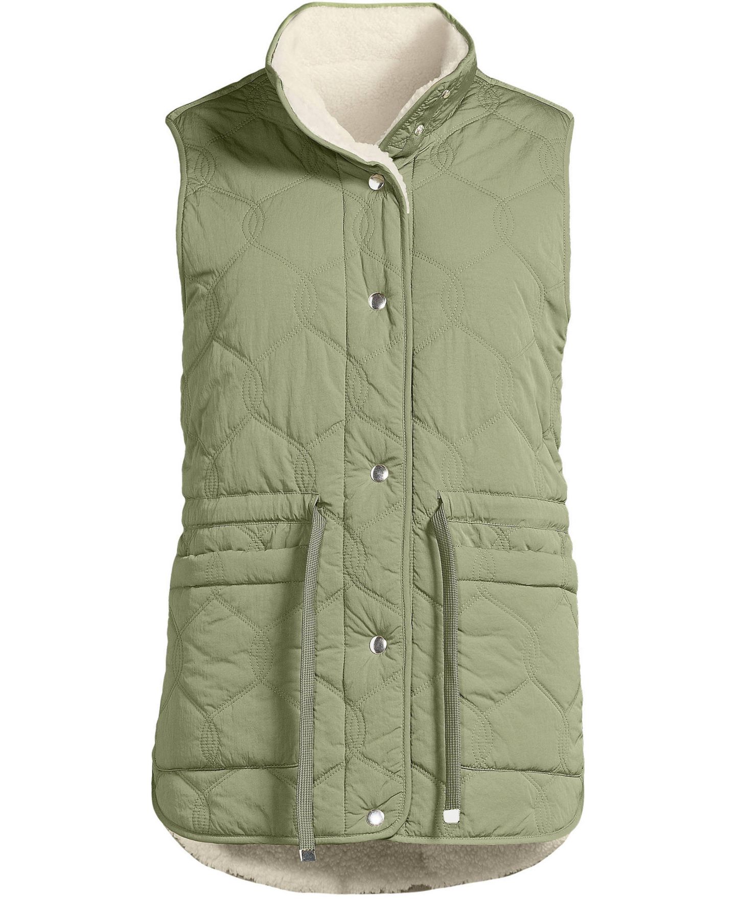Женский жилет Lands' End Reversible Quilted High Pile Fleece Vest, цвет: Шалфейный зелёный / Натуральный — фото 3