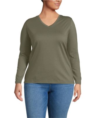 Plus Size Supima Cotton Long Sleeve V-Neck T-Shirt
