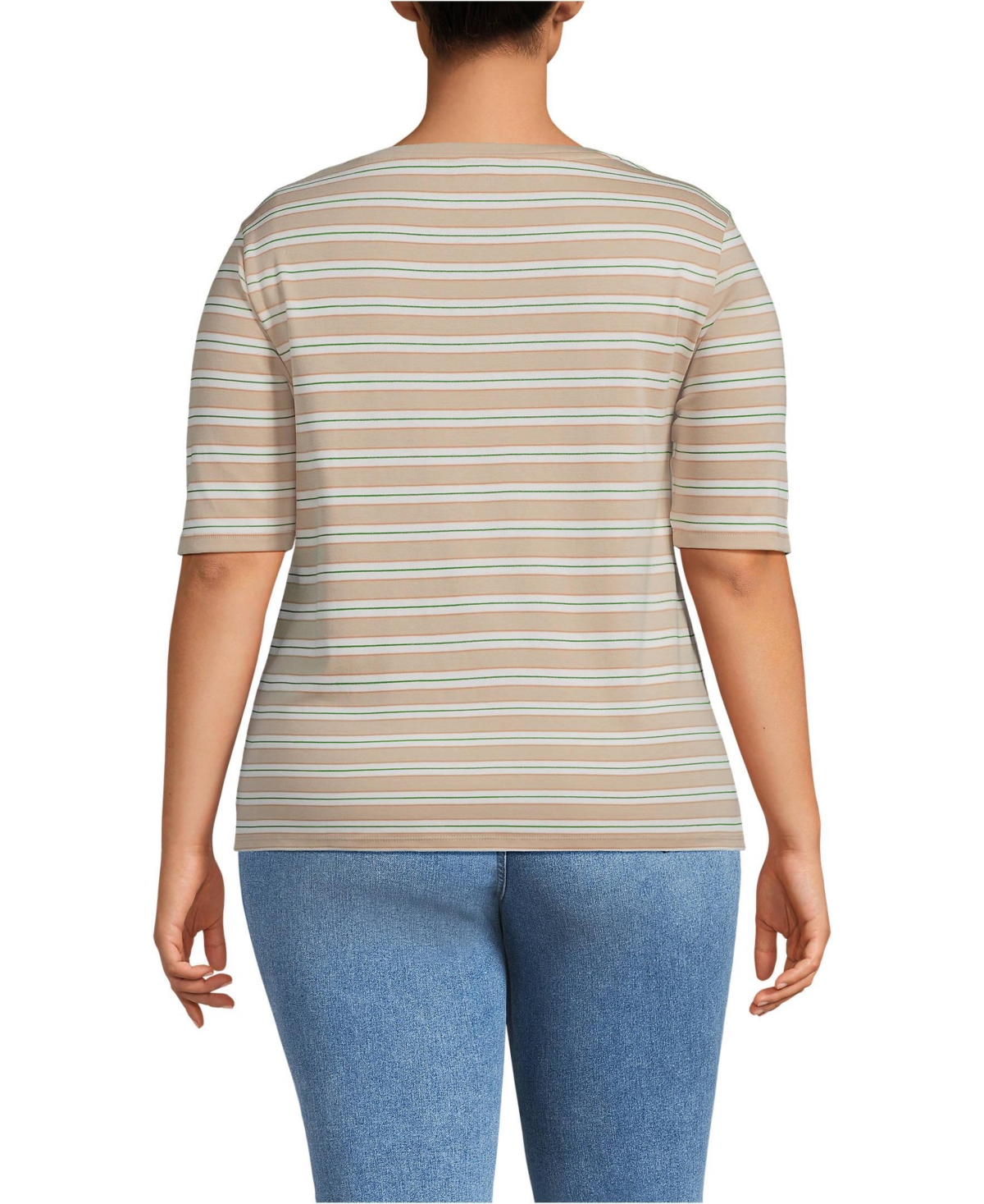 Lands' End Plus Supima Cotton Elbow Sleeve Boatneck Button Shoulder Tee