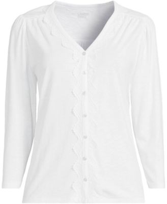 Women's 3/4 Sleeve Slub V-neck Lace Trim Top