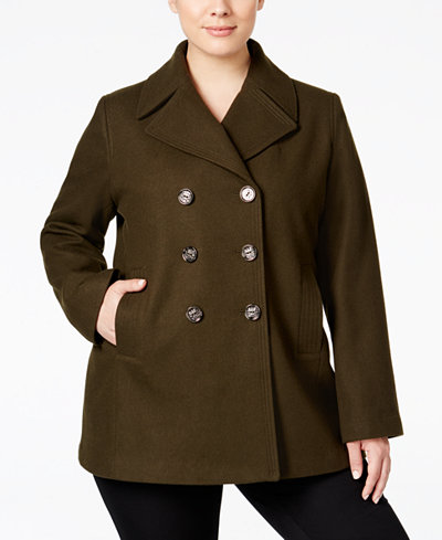 Kenneth Cole Plus Size Double-Breasted Peacoat, Only at Macy's