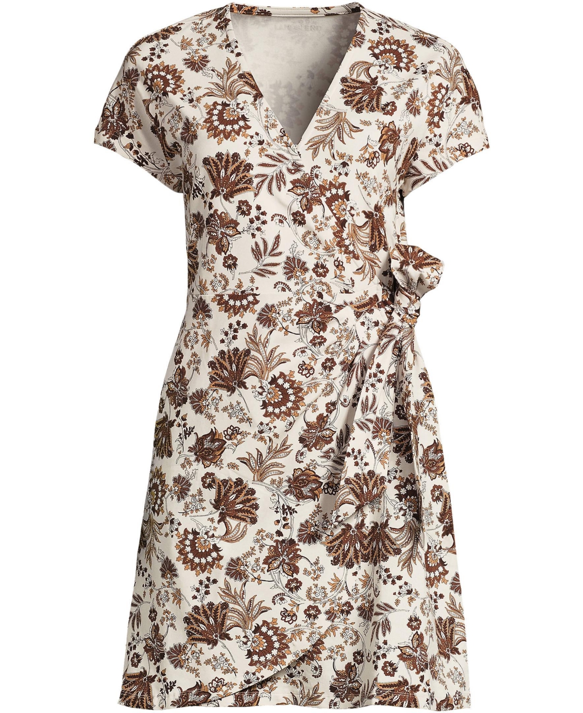 Lands' End Women's Cotton Modal V Neck Mini Wrap Dess
