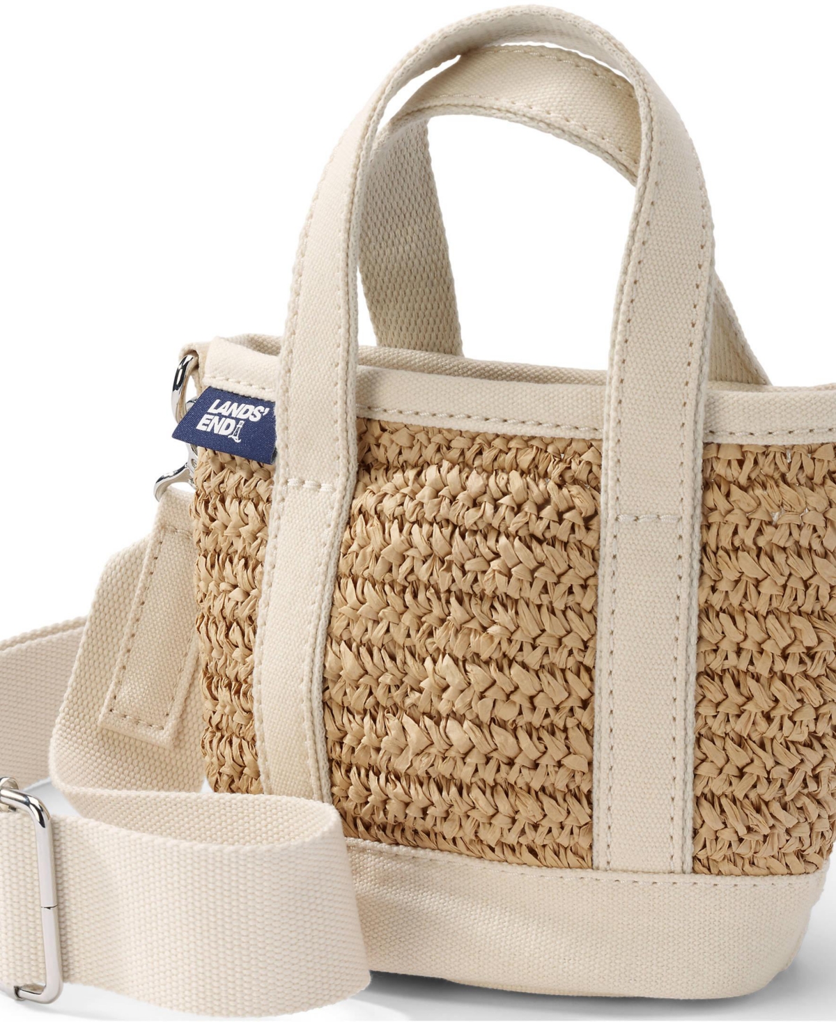 Lands' End Mini Raffia Open Top Canvas Tote Bag