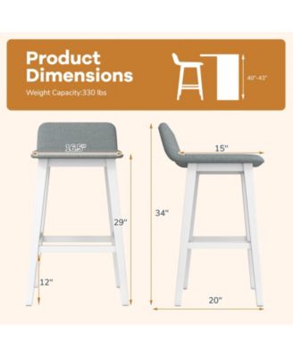 29'' Upholstered Barstools w/ Low Back Footrest and Wood Legs for Kitchen Island