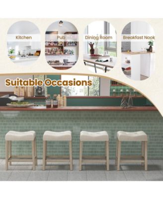 24'' Bar Stools Set of 2 w/ Footrest Rubber Wood Frame for Kitchen Island