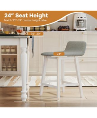 24'' Upholstered Barstools w/ Low Back Footrest and Wood Legs for Kitchen Island