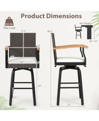 Outdoor Rattan 360 degree Swivel Bar Stool w/ Removable Cushion Footrests