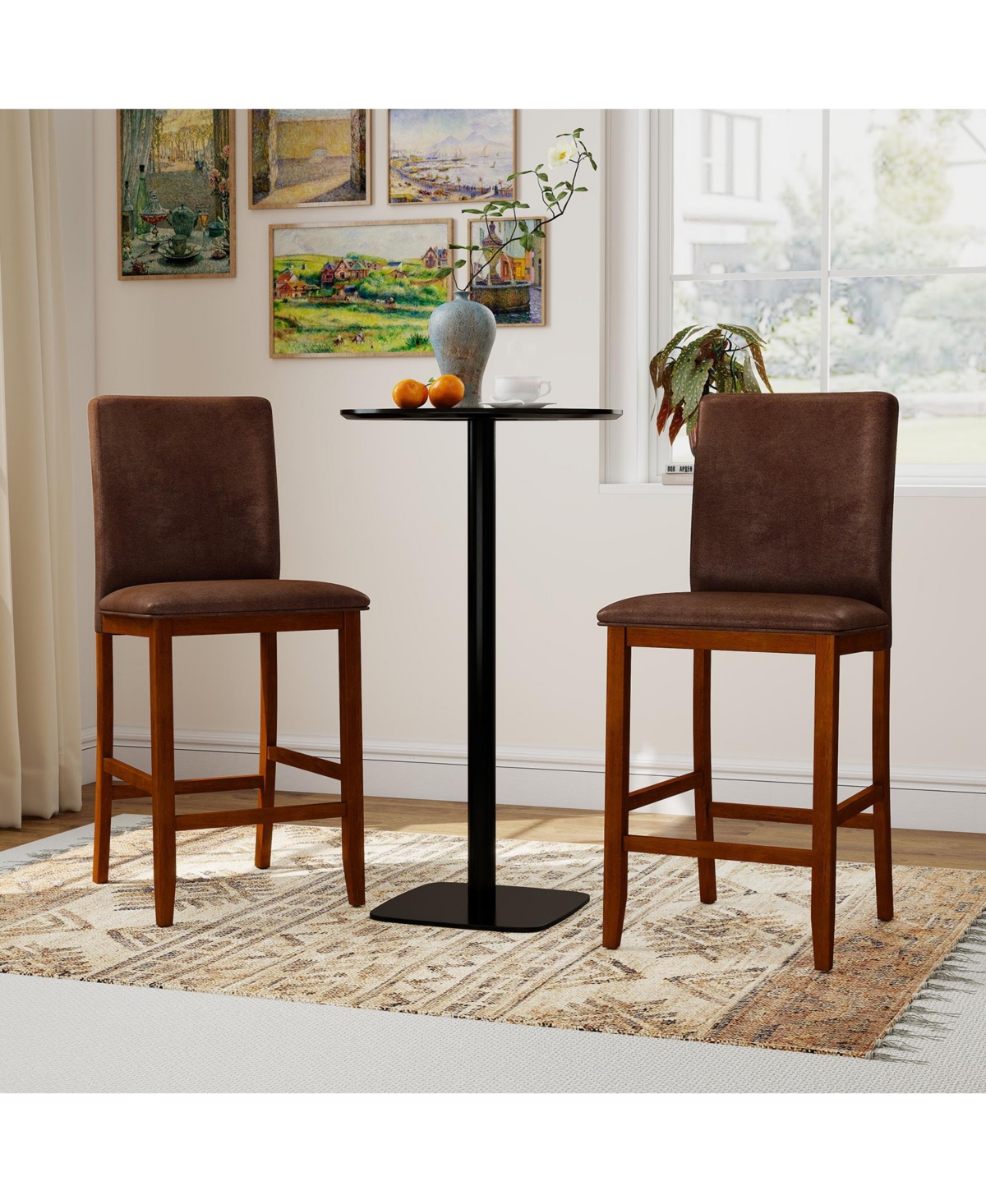 Gymax 26 Inch Counter Barstools Set of 2 w/Upholstered Seat and Backrest for Dining Room