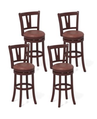 30'' Bar Height Swivel Barstools Set of 4 High Backs and Footrests Solid Wood