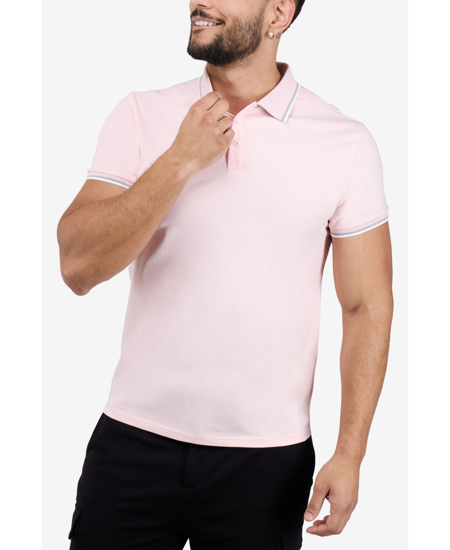Мужское поло XRAY Short Sleeve Texture Rib Polo, цвет: Розовый / Меланжевый серый — фото 5