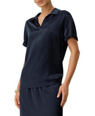 Women's Washable Silk Charmeuse Polo Top