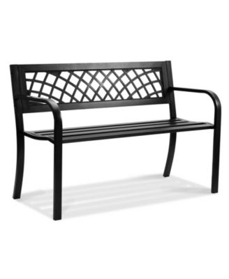  Metal Outdoor Patio Bench with Armrests and Backrest