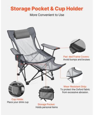 4-Position Reclining Portable Folding Camping Chair with Headrest