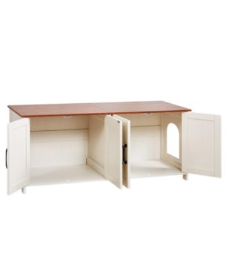 Zeus and Ruta Wooden Cat Litter Box Enclosure Cabinet With 4 Doors And 2 Entries Multi Cat Furniture