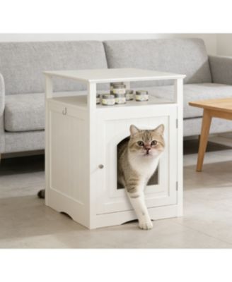 Zeus and Ruta Modern Cat Litter Box Enclosure Wooden Indoor Furniture With Storage Shelf Hidden Cabinet Side Table
