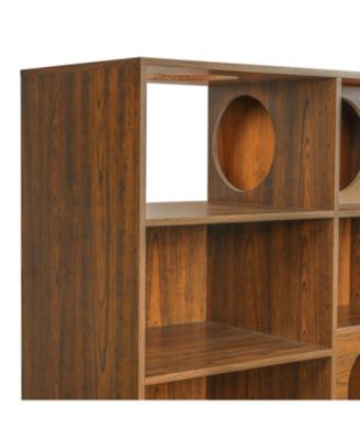 Zeus and Ruta Modern 2 In 1 Wood Cat Tree Bookshelf House With Storage Display Case And Litter Box Enclosure