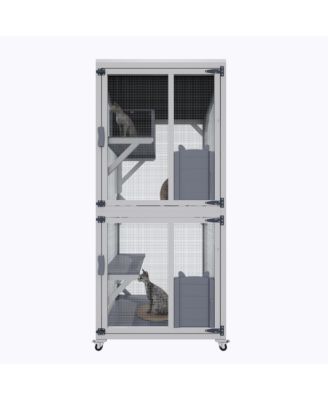 Zeus and Ruta Large Outdoor Cat Enclosure Catio With Wheels Multi Level Wooden Cat House With Platforms Lockable Doors