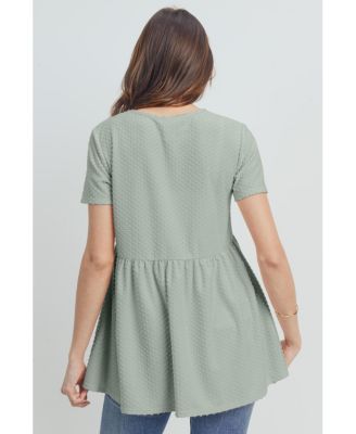 Maternity Swiss Dot V-Neck Empire Waist Short Sleeve Top