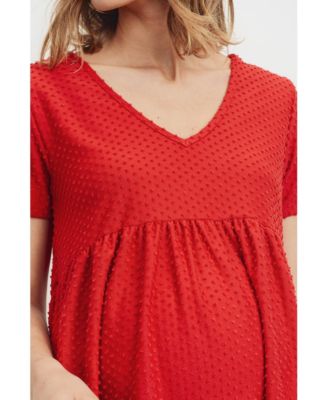 Maternity Swiss Dot V-Neck Empire Waist Short Sleeve Top
