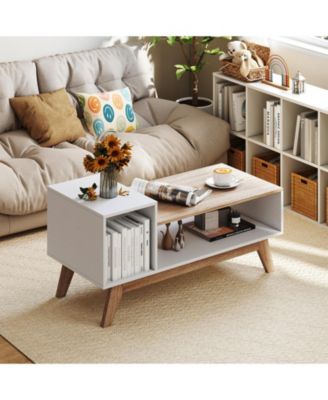 Modern Coffee Table with Stepped Top Storage White