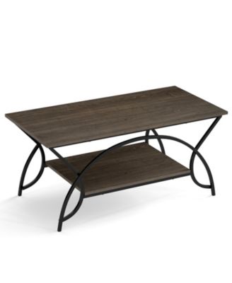 2 Tier Coffee Table with Storage Shelf Oak Finish