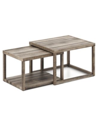 Set of 2 Stackable Rectangular Coffee Tables Nesting Grey