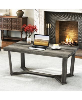 Coffee Table with Rubber Wood Cross Shaped Base