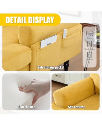 Comfortable Chenille Chaise Lounge Chair, Oversized Leisure Recliner Single Sofa with Wood Legs and Side Storage Pockets for Home Use