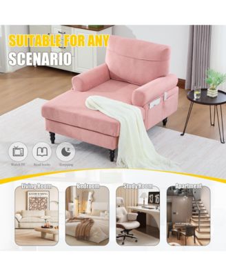 Large Chenille Leisure Recliner Chaise Lounge, Stylish Single Sofa Chair with Wooden Legs and Side Pockets for Living Room, Bedroom