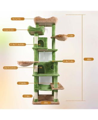 68" Cat Tree with Hammocks, Hanging Basket, Cat Cave and Scratching Posts, Plush Cat Tower for Indoor Cats