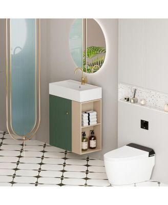 Bathroom Vanity with Sink, Modern Wood Cabinet, Soft Close Door and Open Storage, Small Space Organizer