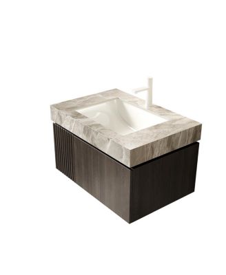 Italian Wall Mounted Bathroom Vanity with Sintered Stone Top, Ceramic Undermount Sink, Soft Close Drawer Storage