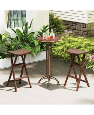 Bar Stools Set of 2 30'' Folding Bar Height Stools w/ Saddle Seat and Footrest