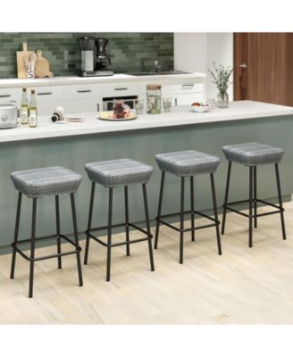 29.5'' Metal Bar Height Stools Set of 4 w/ Rattan Seat and Footrest for Backyard