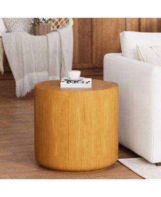 Round Outdoor Indoor Side Table, Modern Wood Grain Patio Garden Stool,No-Assembly Table for Patio, Garden, Backyard, Living Room