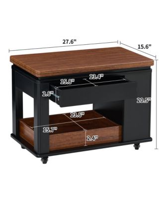 Modern Coffee Table, Multi-Tier Storage Side Table with Foldable Top and Casters, Center Table for Living Room