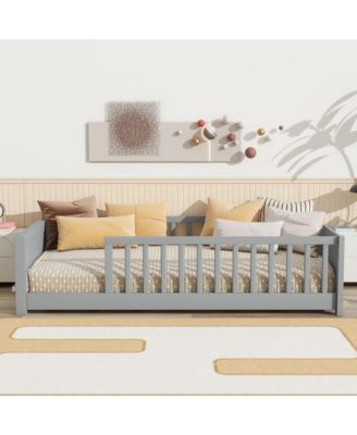 Twin size Floor Platform Bed with Built-in Book Rack