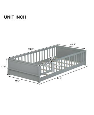 Twin Size Floor Bed with Built-in Book Rack and Door