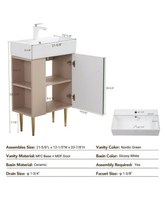  Small Bathroom Vanity with Ceramic Sink, Modern Wood Base, Soft Close Door and Open Shelves for Compact Spaces