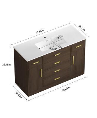 48" Light Oak Bathroom Vanity with Resin Top, 6 Drawers and 2 Soft Close Doors, Transitional Storage for Modern Bathroom