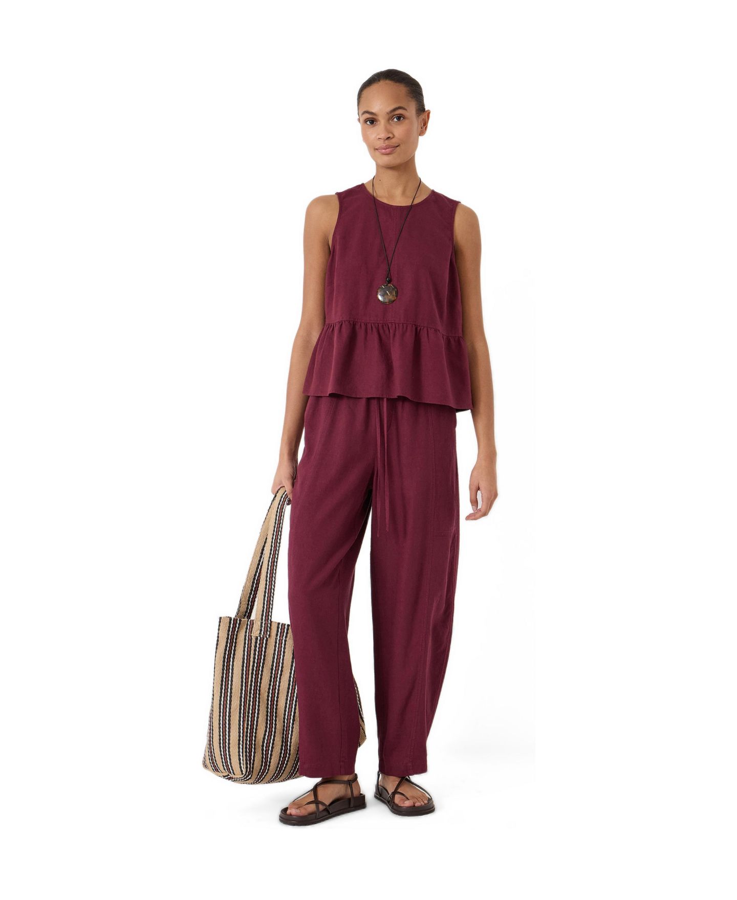Женский топ Hush Nomie Linen Blend Peplum, цвет: Тёмно-бордовый красный — фото 2