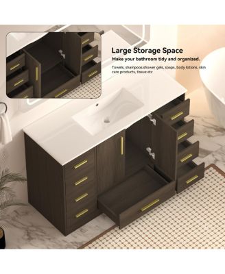 Bathroom Vanity with Resin Sink, Soft Close Doors, 9 Storage Drawers and MDF Cabinet, Transitional Modern Design