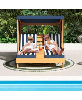 Kids Patio Lounge Chair with Awning and Cup Holders