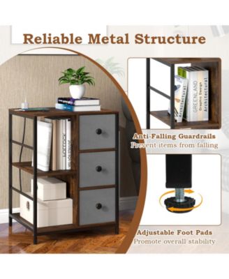 Nightstand 3-Tier Storage End Table Bedside Table with Charging Station and Shelf