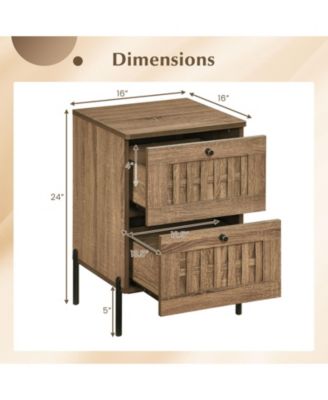 2PCS-Nightstand w/2 Woven Storage DrawersMetal Support LegsBedroomRustic Oak