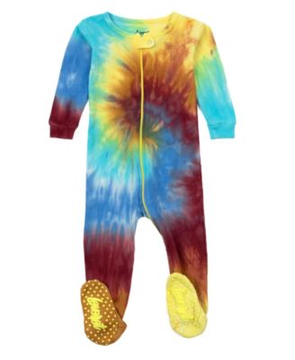 Baby Matching Family One Piece Footed Cotton Long Sleeve Tie Dye Pajamas.