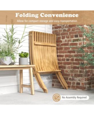 Folding Teak Wood Outdoor Lounge Chair with Slatted Seat