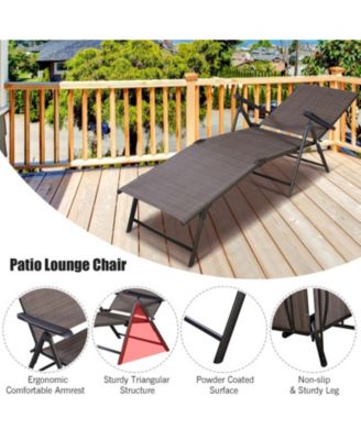 5-Position Adjustable Patio Chaise Lounge with Stackable Folding Frame